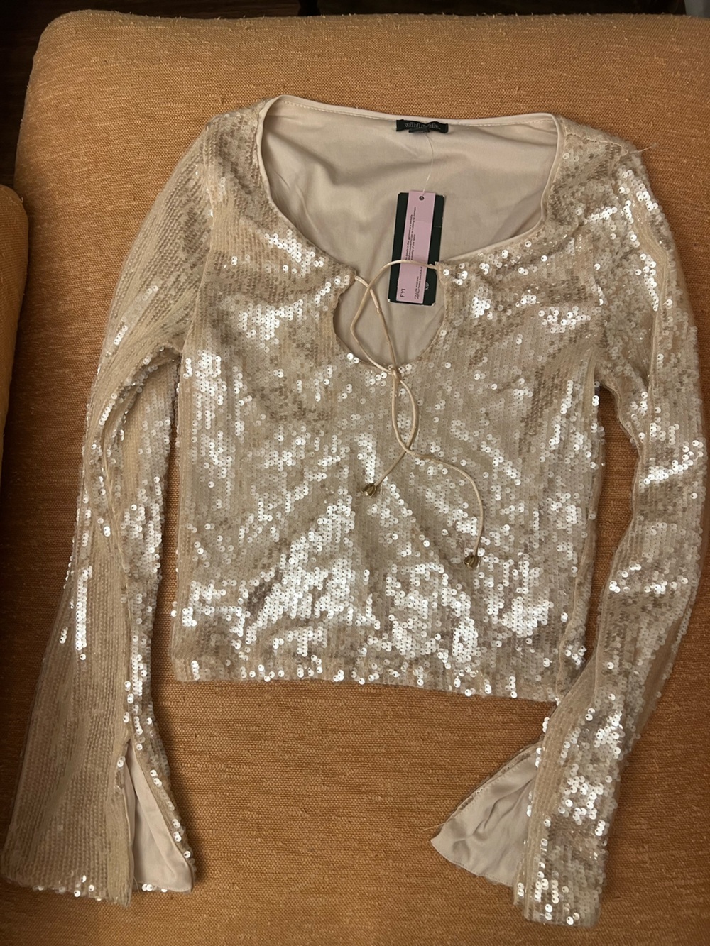 wild fable Champagne Sequin Tie-Front Crop Top